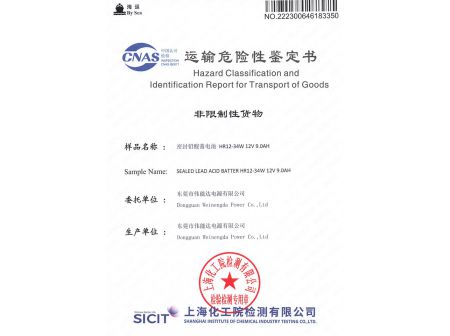 Hazard Classification and ldentification Report for Transport of Goods